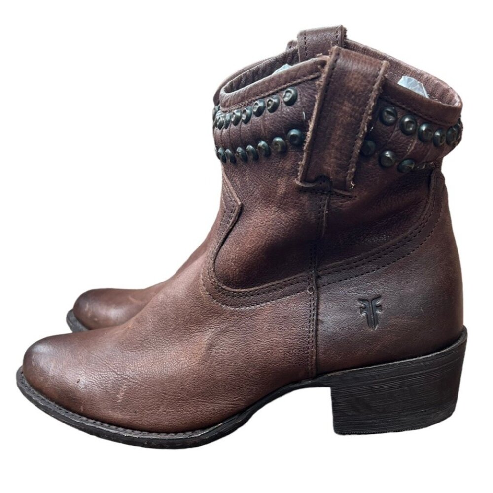 Frye Leather Boots Size 7.5 B Diana Studded Western Ankle Boots Brown 3477977 - Picture 4 of 6
